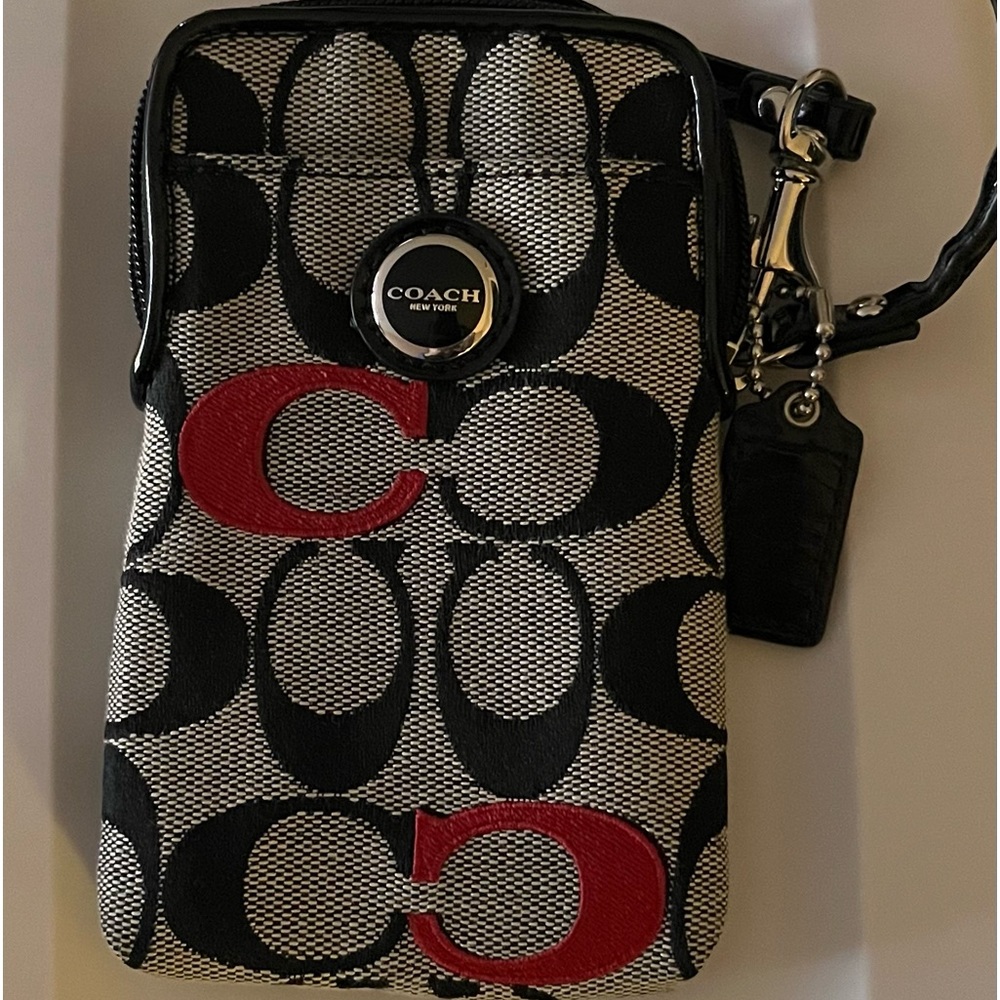 Coach Cell Phone Wallet Wristlet Pouch - Black and Pink Logo